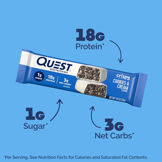 Quest Nutrition Crispy Hero Protein Bar, 18g Protein, 1g Sugar, 3g Net Carb, Gluten Free Protein Snack, 12 Count