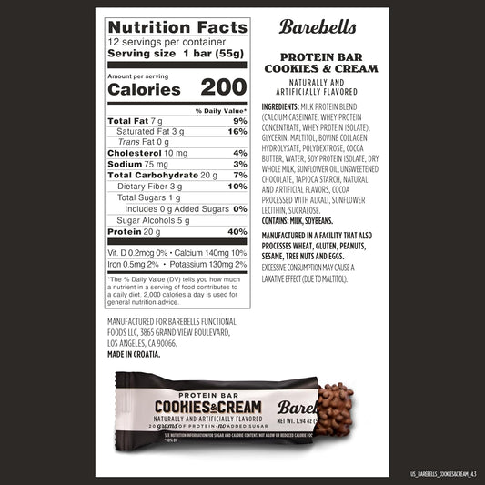 Barebells Protein Bars - 12 Count, 20g High Protein Treats - Chocolate Nutrition Bar with 1g Total Sugars