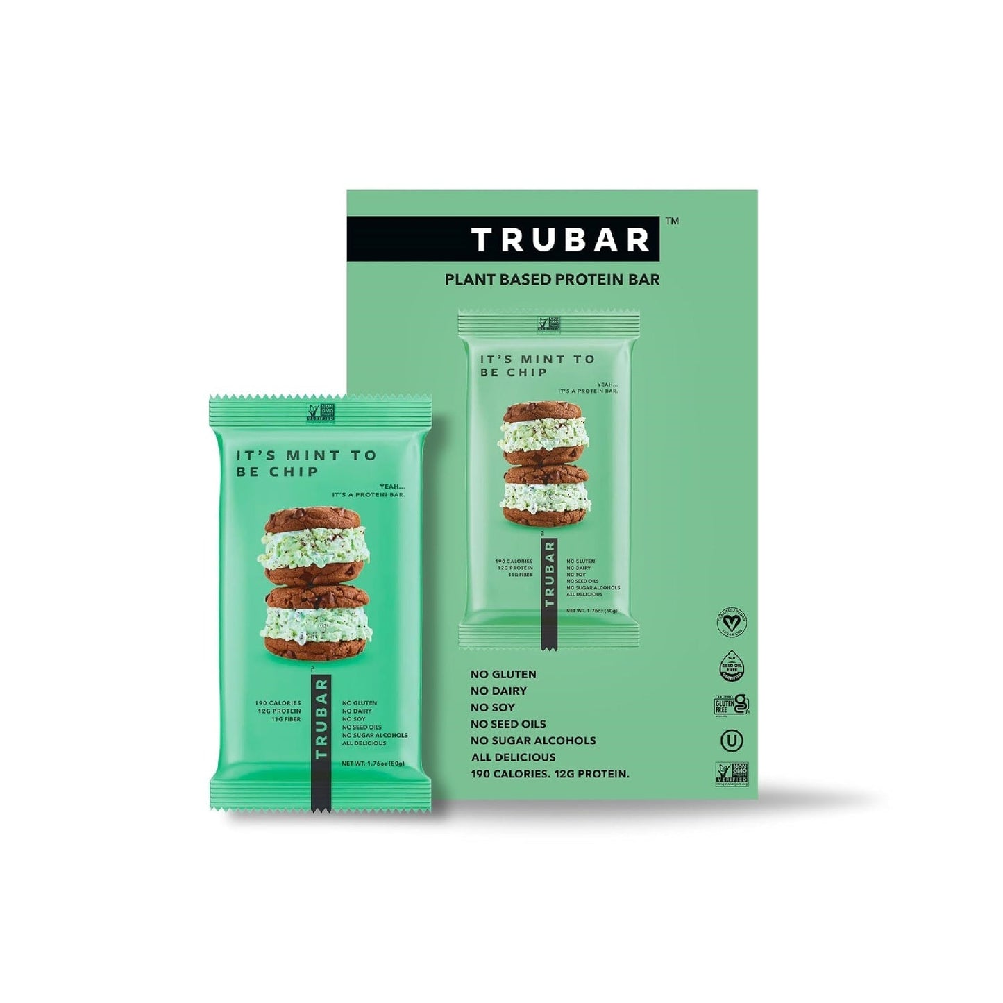 TRUBAR Plant-Based Protein Bar, 12g Protein, 13g Fiber, Vegan, Gluten Free, Non-GMO, Dairy Free, 12 CT