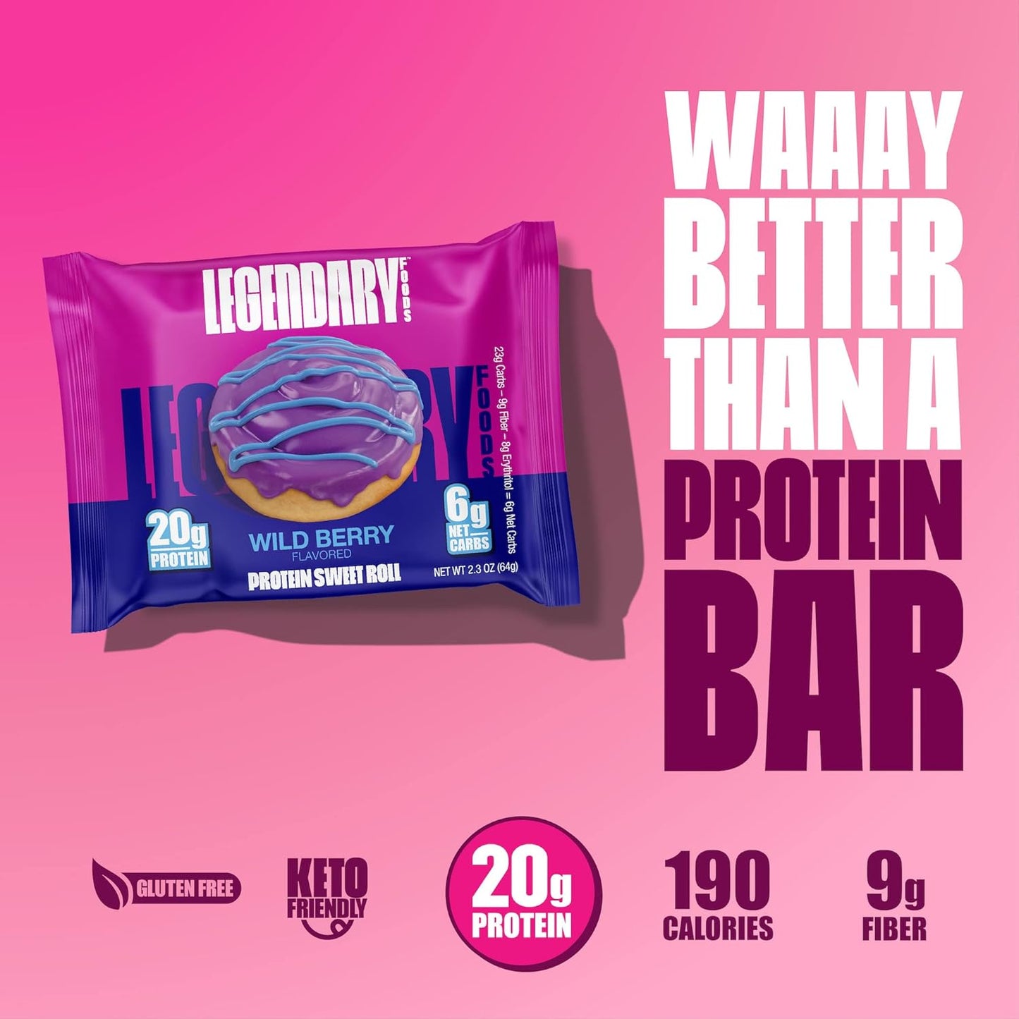 Legendary Foods 20g Protein Sweet Rolls - Premium High Protein Bars, 10 Pack