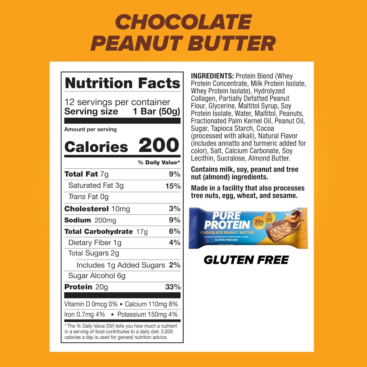 Pure Protein Bar, High Protein, Nutritious Snack, Low Sugar, 1.76 oz, 12 Count