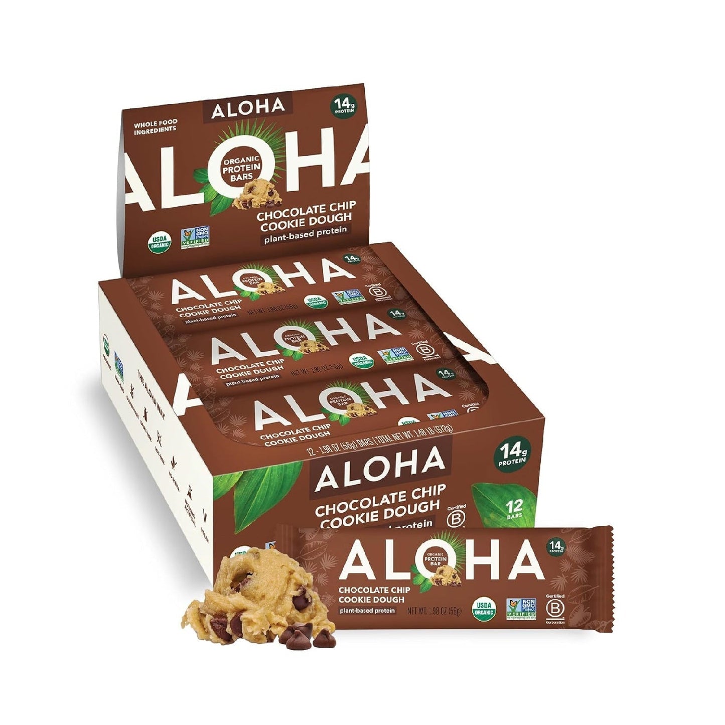 ALOHA Organic Plant Based Protein Bars | 1.98 Oz (Pack of 12) | Vegan, Low Sugar, Gluten Free