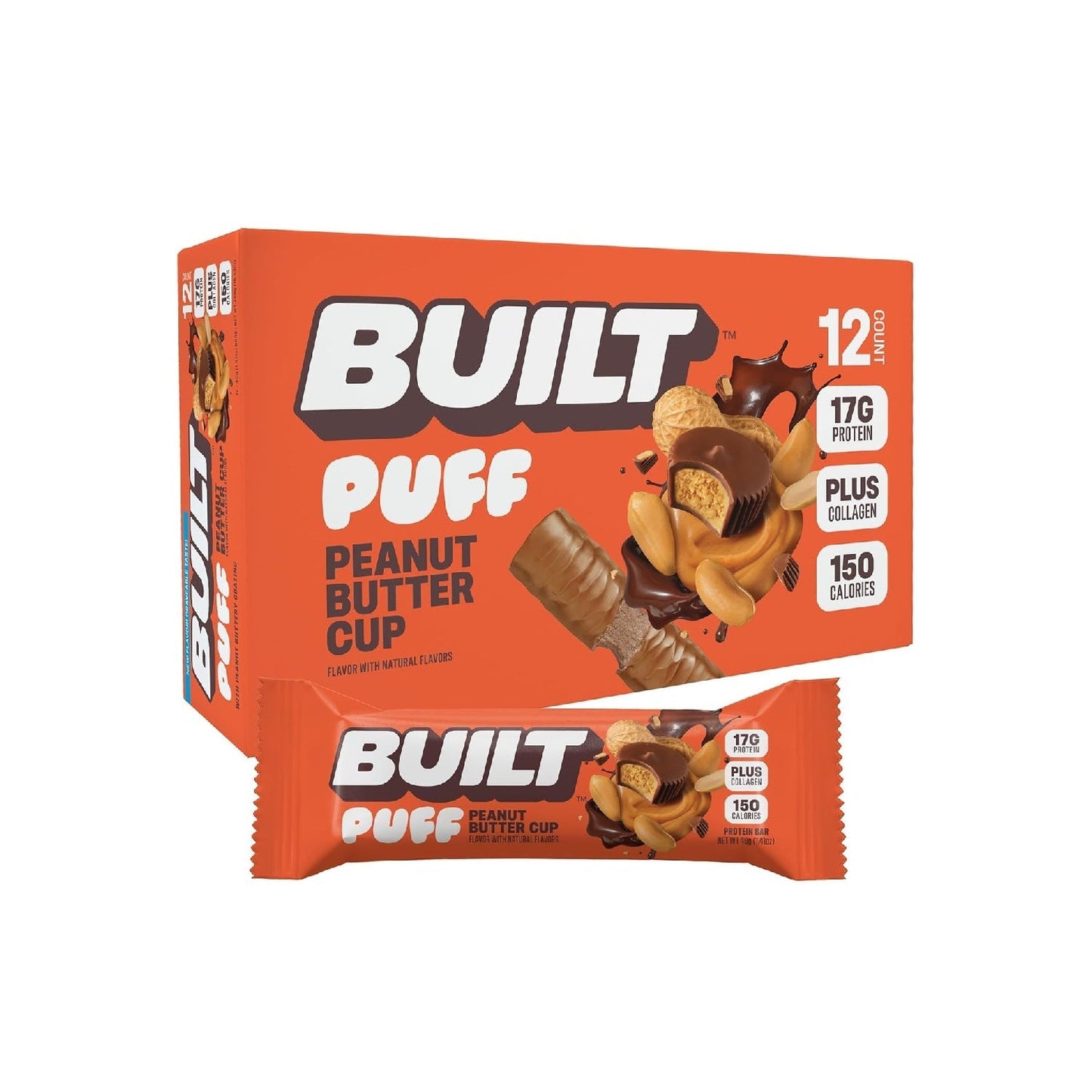 Built Bar, Puff Protein Bars, 17g Protein Snacks,  Only 140 Calories, 6g Sugar, Collagen, Gluten Free, 12 Count