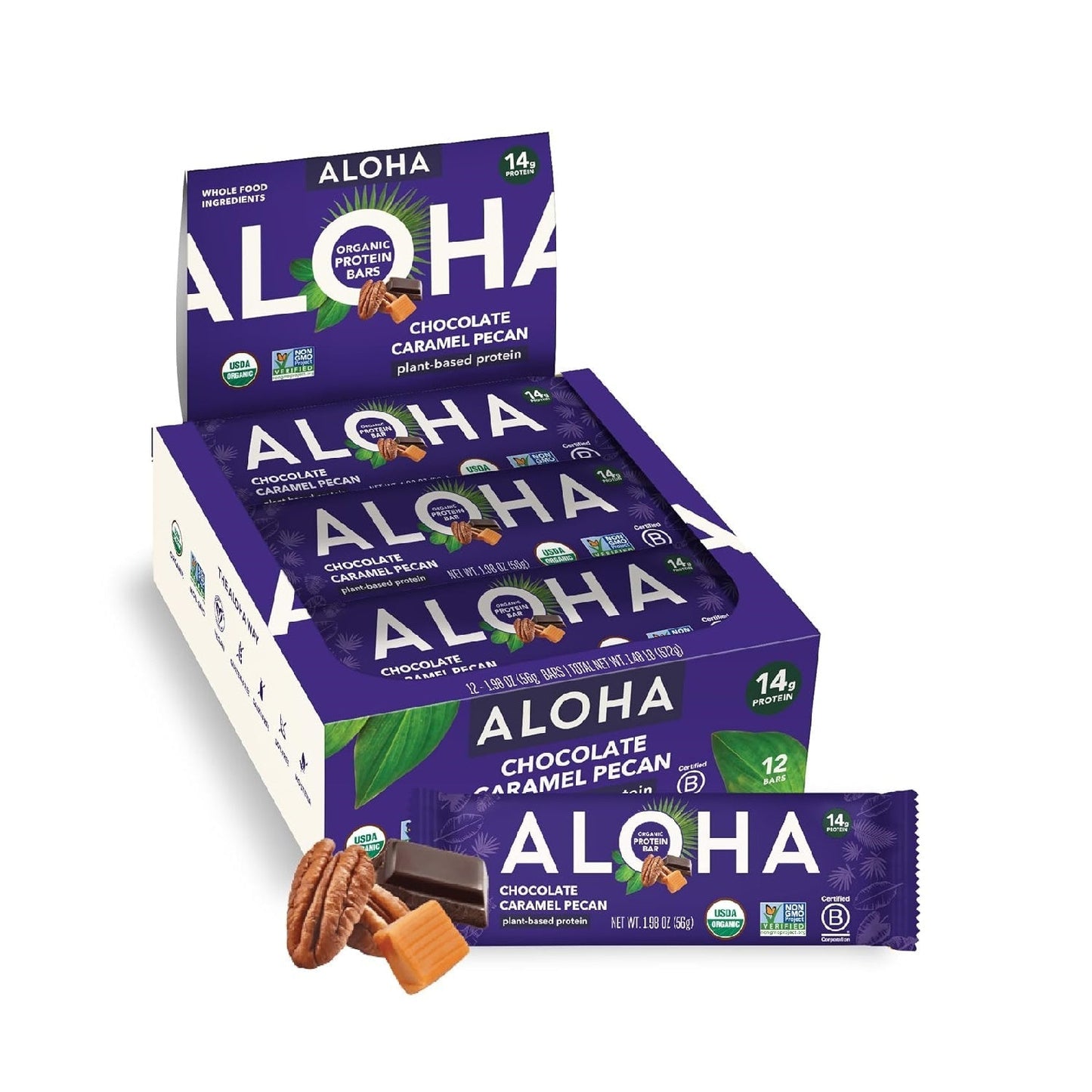 ALOHA Organic Plant Based Protein Bars | 1.98 Oz (Pack of 12) | Vegan, Low Sugar, Gluten Free