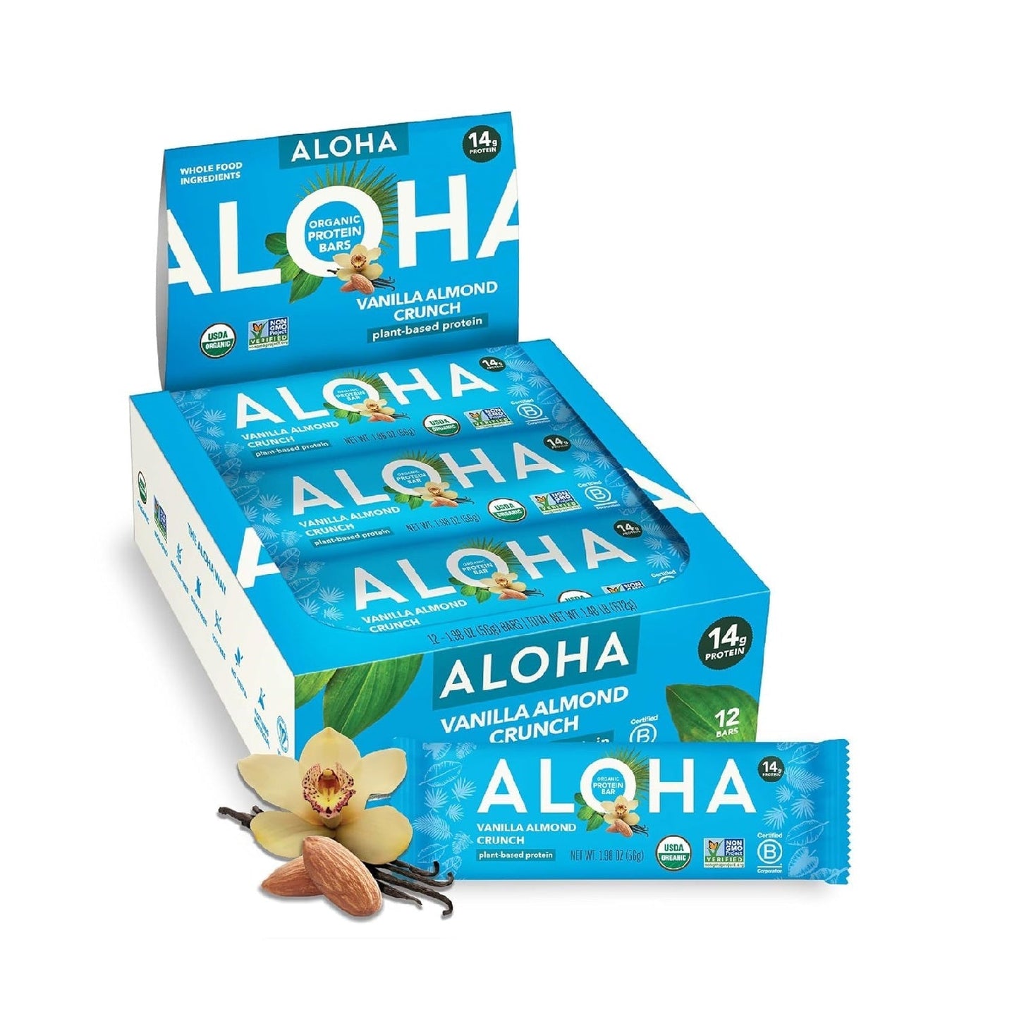ALOHA Organic Plant Based Protein Bars | 1.98 Oz (Pack of 12) | Vegan, Low Sugar, Gluten Free