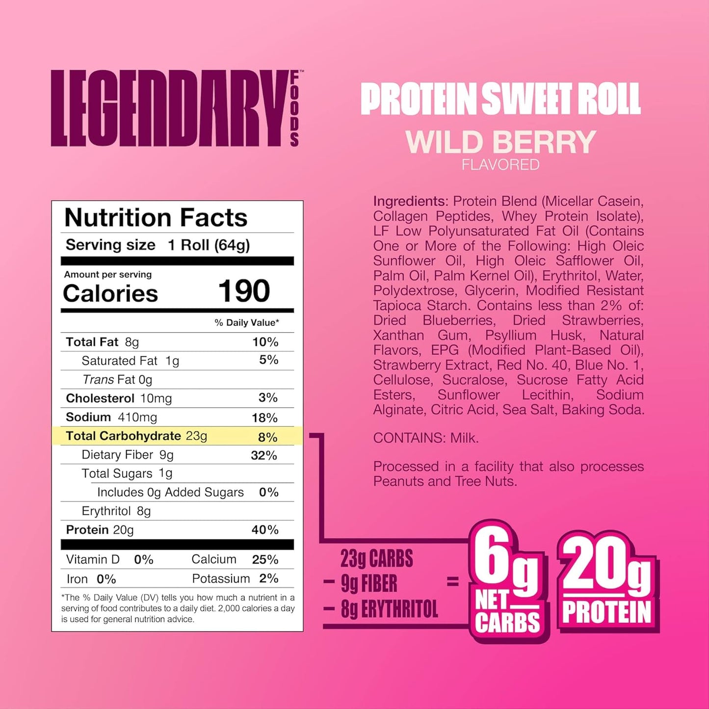 Legendary Foods 20g Protein Sweet Rolls - Premium High Protein Bars, 10 Pack