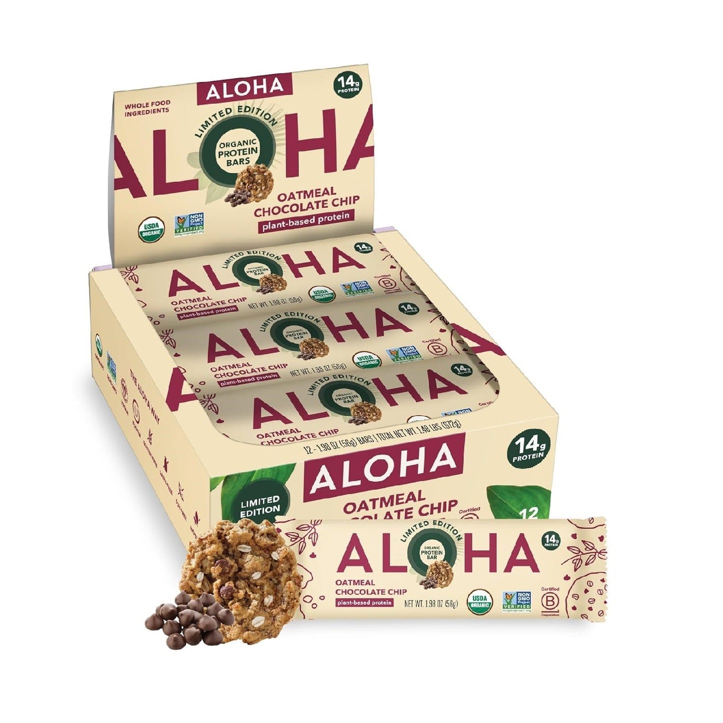 ALOHA Organic Plant Based Protein Bars | 1.98 Oz (Pack of 12) | Vegan, Low Sugar, Gluten Free